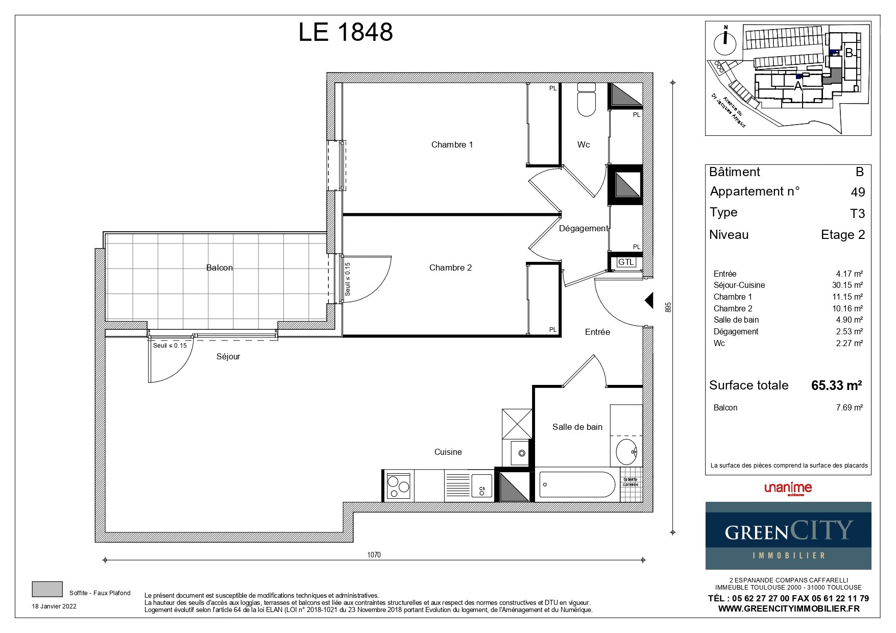 CLUSES 74300, T3 TRES RECENT AVEC BALCON ET 2 PARKINS PRIVES