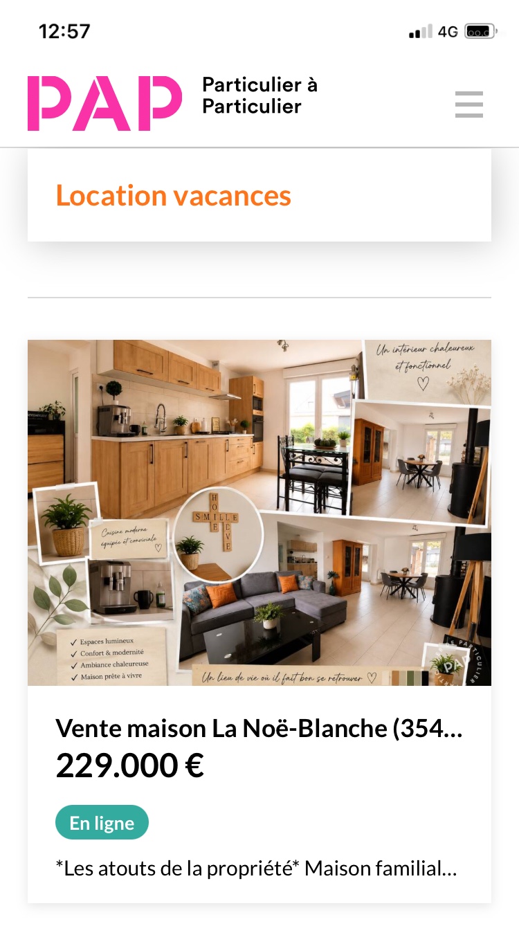 Maison 6 pièces à vendre à La Noë-Blanche (35470) : collage présentant la cuisine, le salon et la salle à manger